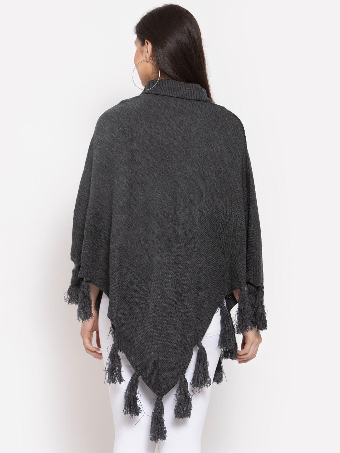 Women Poncho with Fringed Detail-Sweaters-StyleQuotient