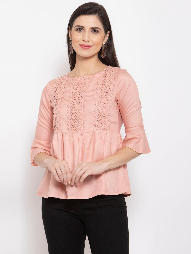 Style Quotient Women Solid Nude Viscose Rayon Empire Smart Casual Top-Tops-StyleQuotient