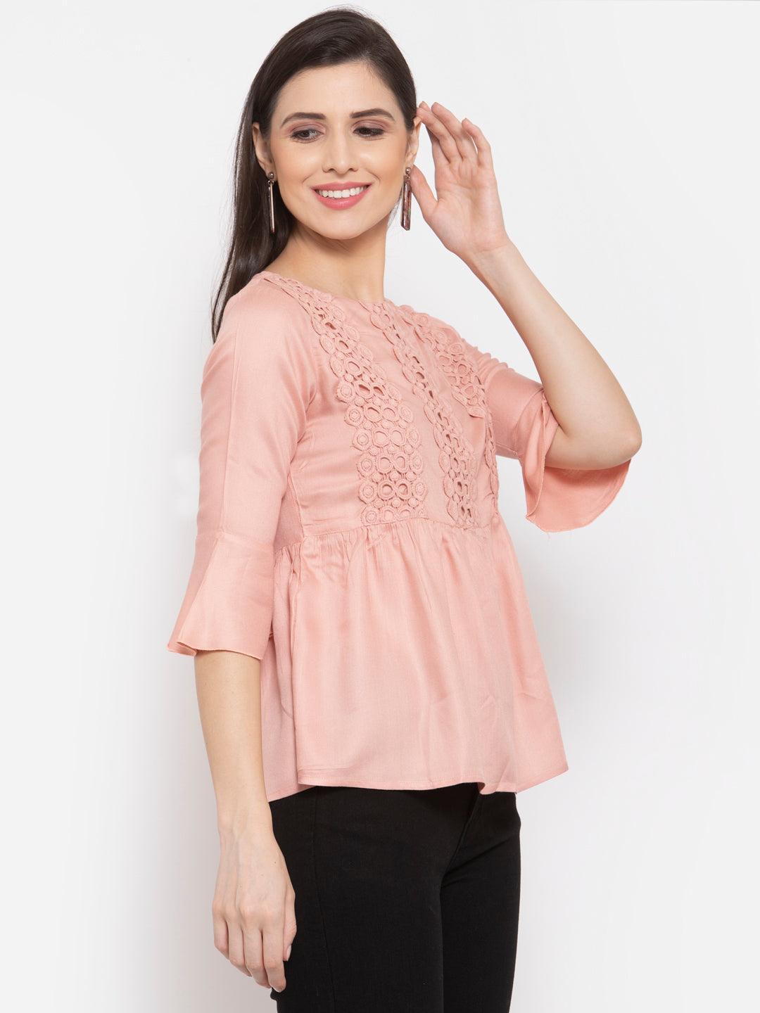 Style Quotient Women Solid Nude Viscose Rayon Empire Smart Casual Top-Tops-StyleQuotient