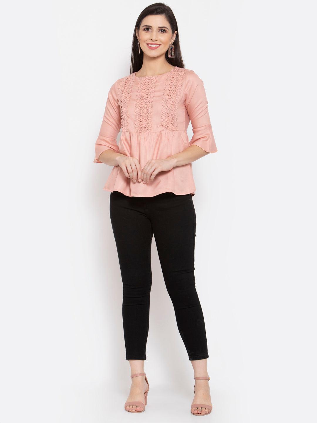 Style Quotient Women Solid Nude Viscose Rayon Empire Smart Casual Top-Tops-StyleQuotient