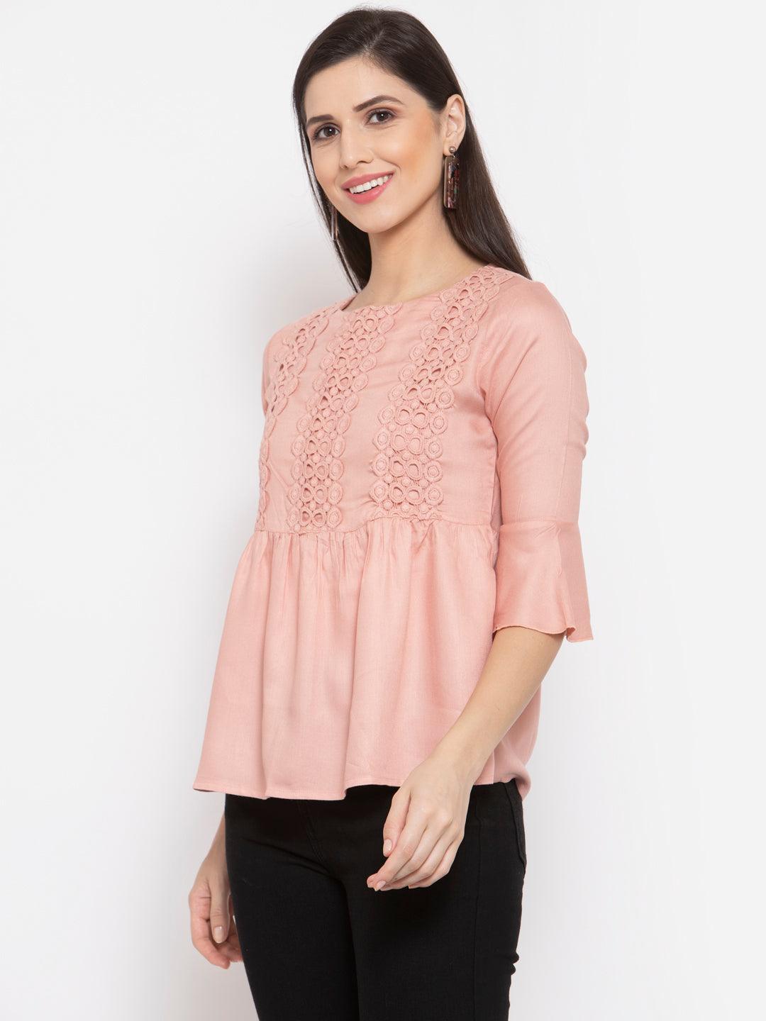 Style Quotient Women Solid Nude Viscose Rayon Empire Smart Casual Top-Tops-StyleQuotient