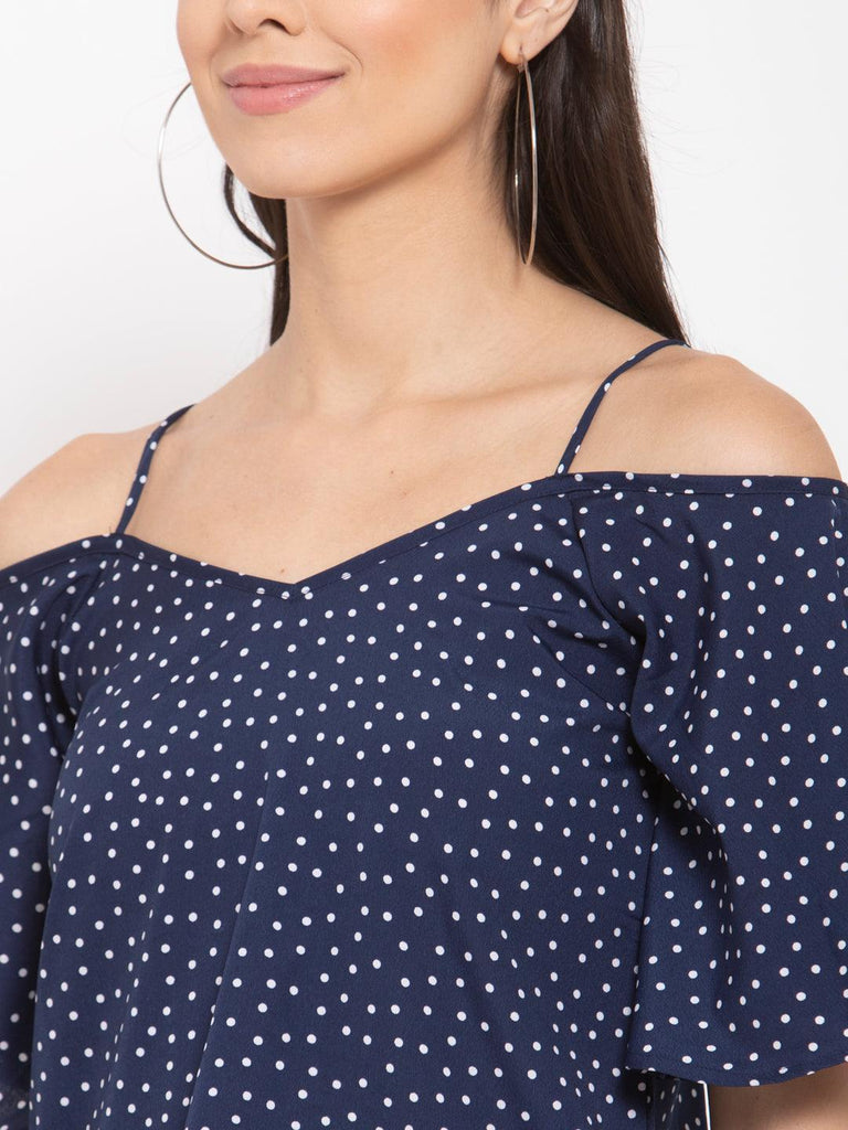 Women Polka dot Printed Crepe Bardot Top-Tops-StyleQuotient