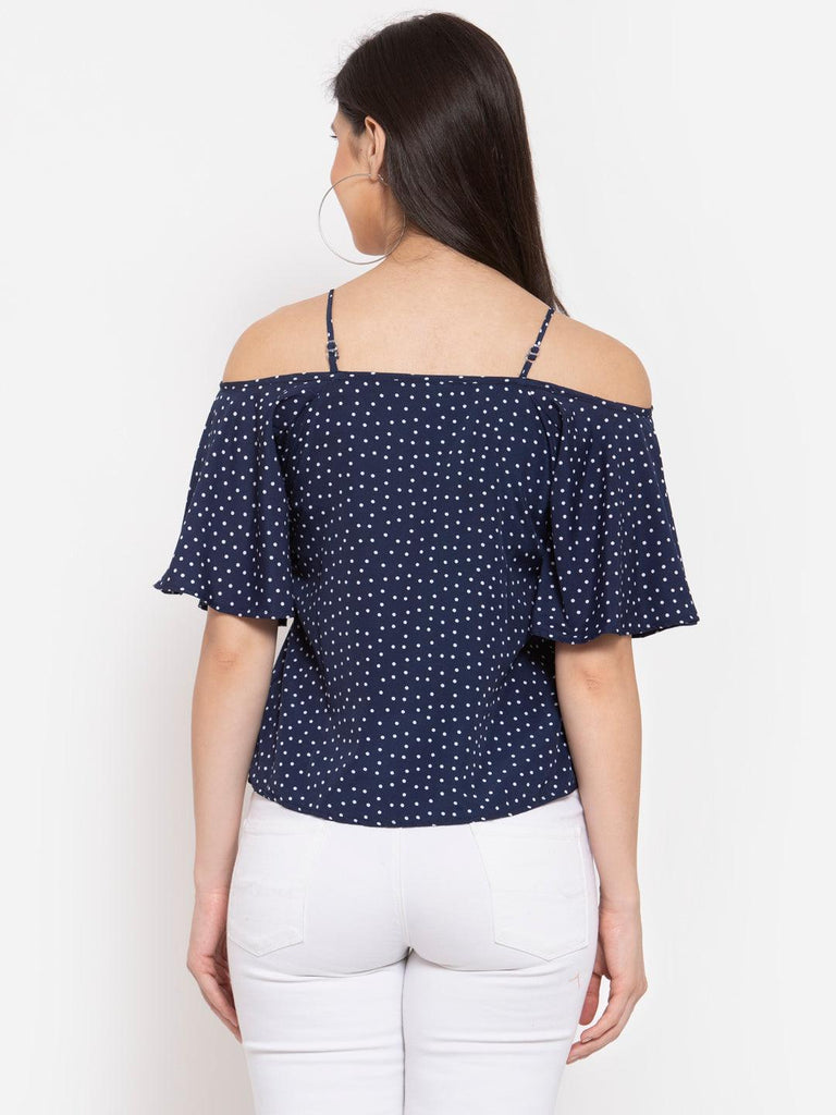 Women Polka dot Printed Crepe Bardot Top-Tops-StyleQuotient