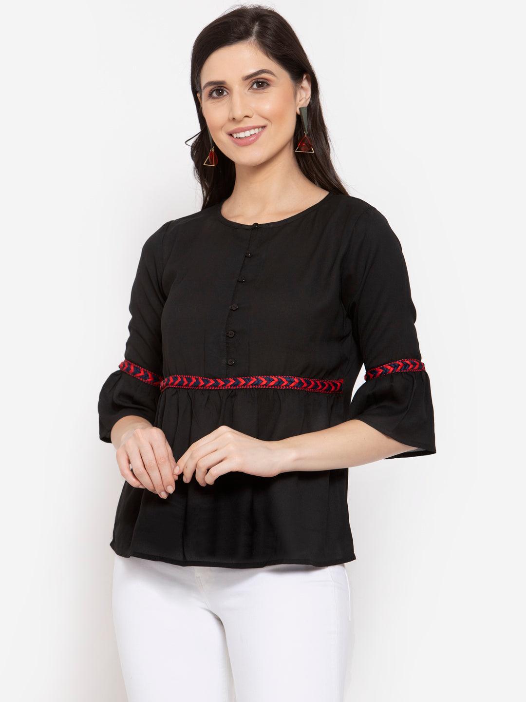 Womens Solid Crepe A-Line Top-Tops-StyleQuotient