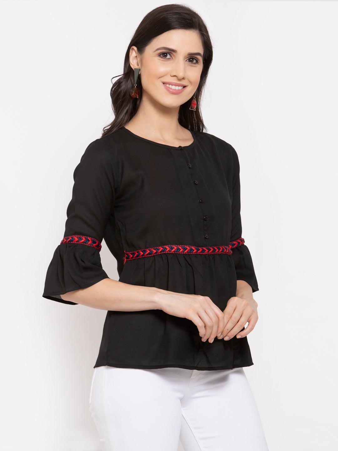 Womens Solid Crepe A-Line Top-Tops-StyleQuotient