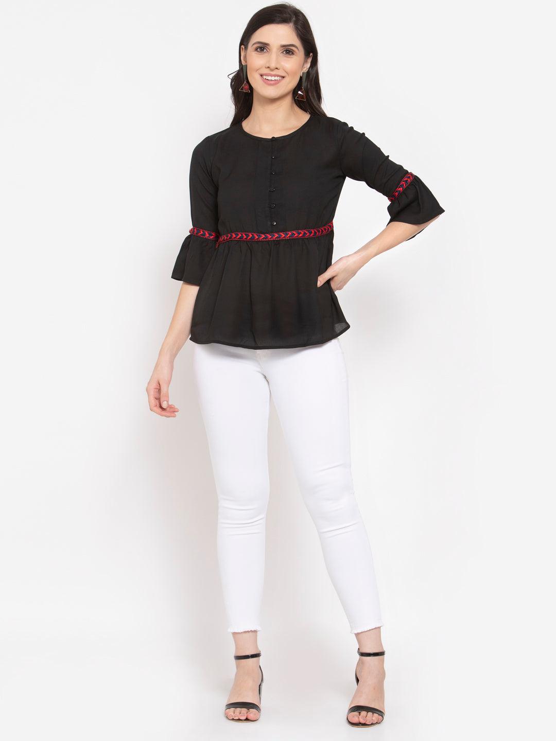 Womens Solid Crepe A-Line Top-Tops-StyleQuotient