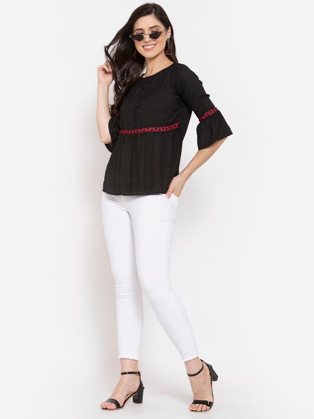 Womens Solid Crepe A-Line Top-Tops-StyleQuotient