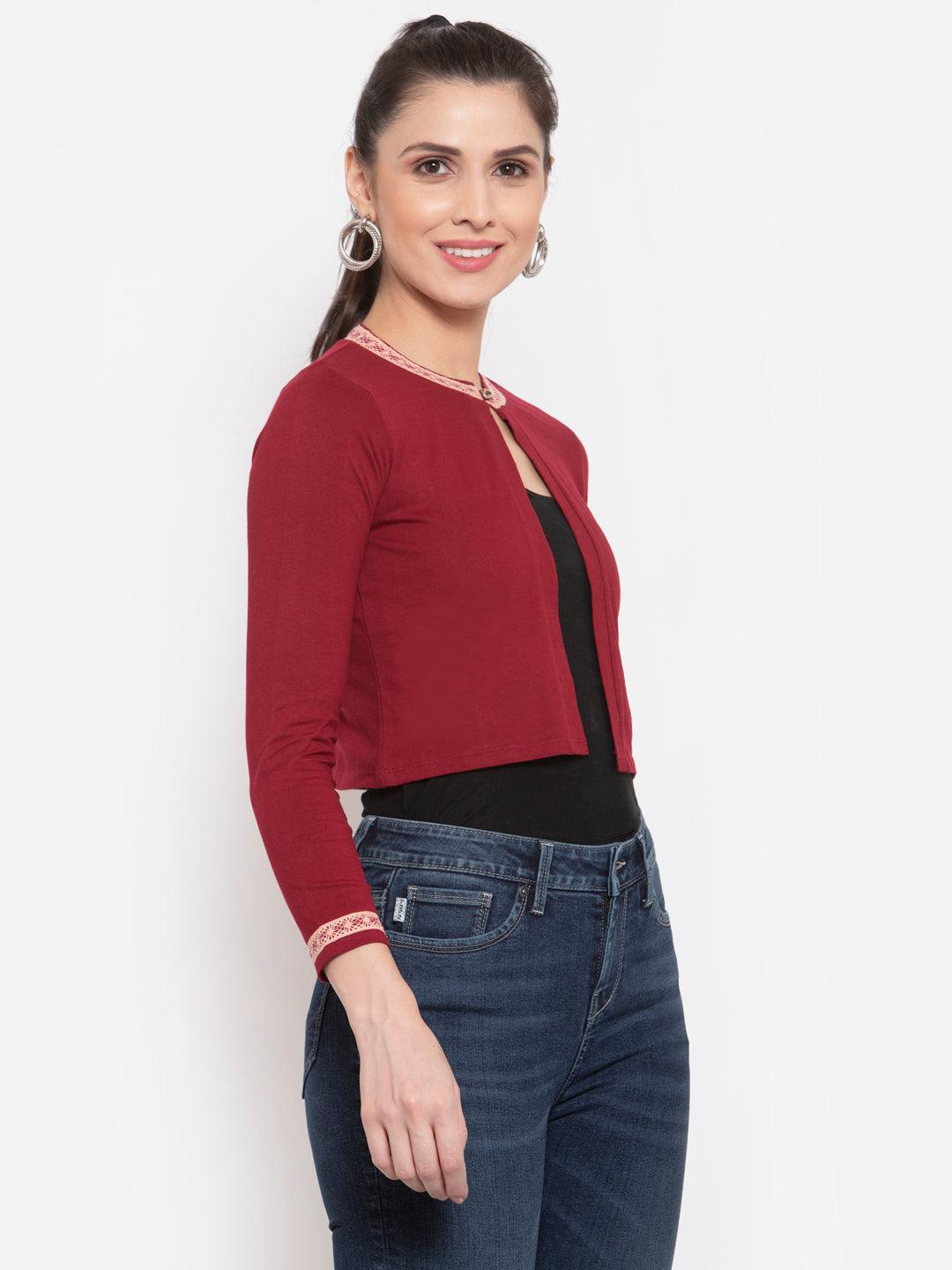 Womens Solid Embroidered Crop Shrug-Shrug-StyleQuotient