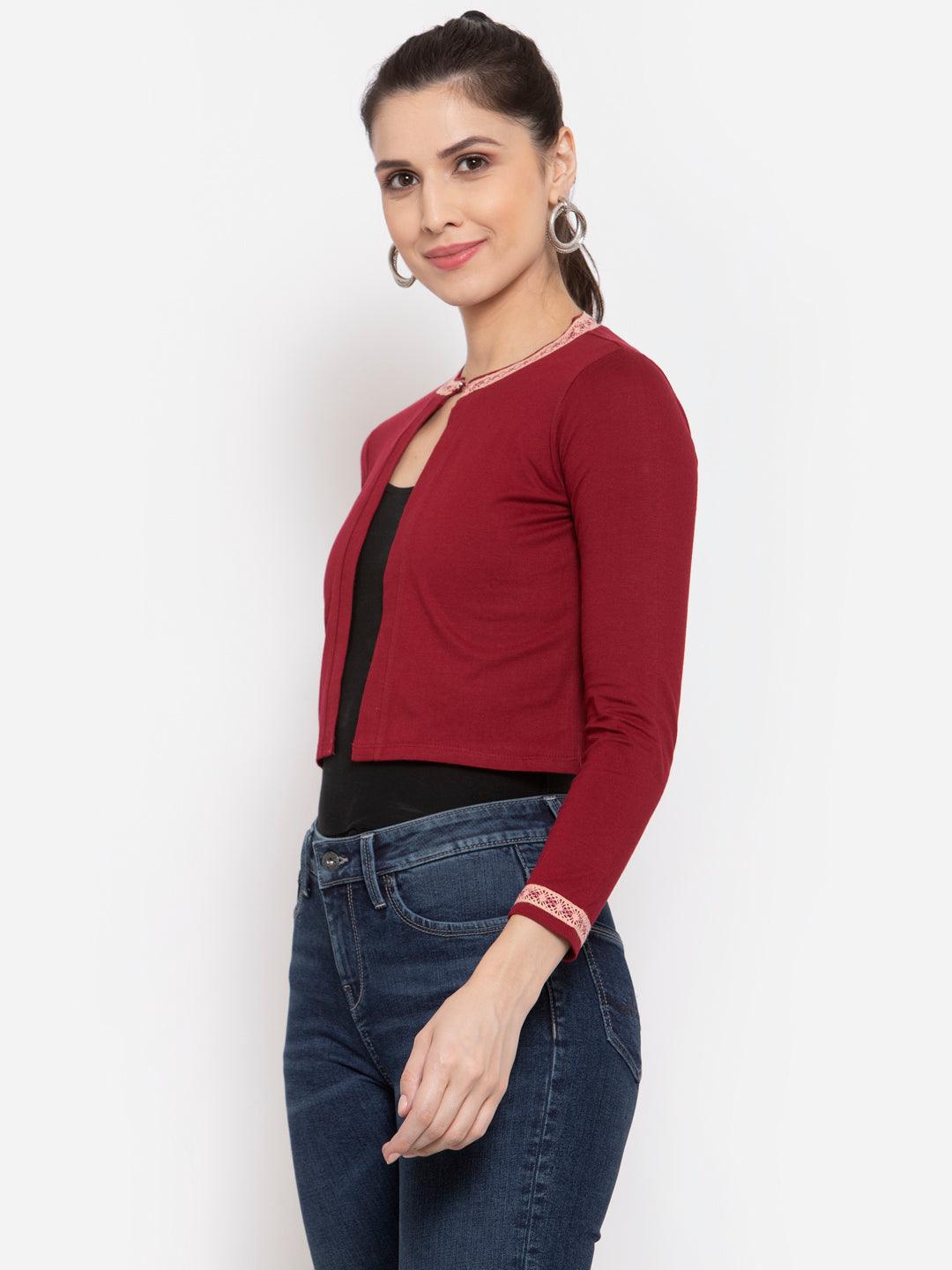 Womens Solid Embroidered Crop Shrug-Shrug-StyleQuotient