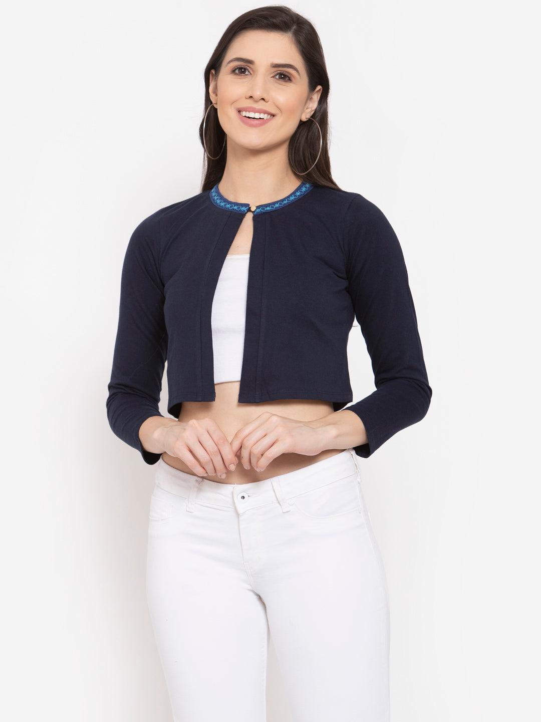 Womens Solid Crop Shrug-Shrug-StyleQuotient