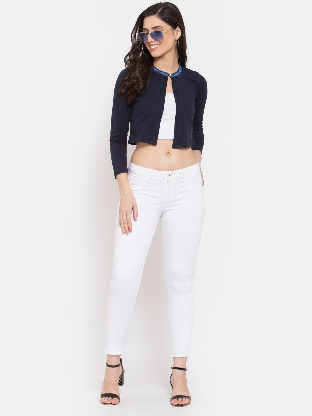 Womens Solid Crop Shrug-Shrug-StyleQuotient