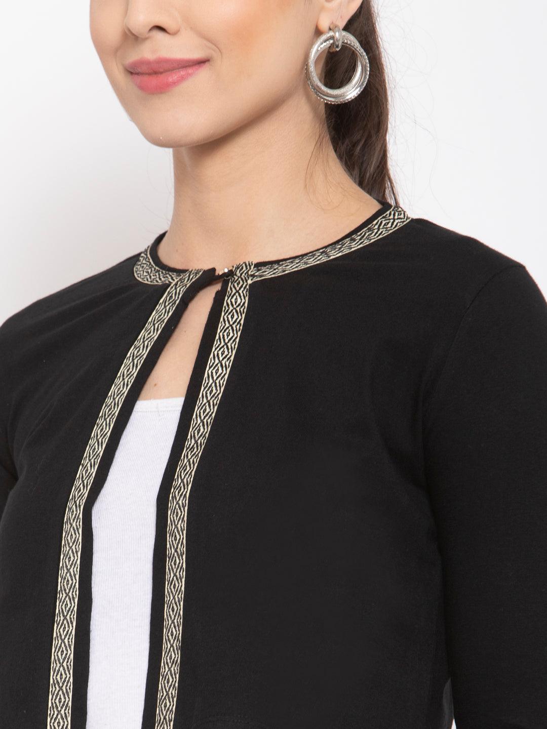 Women Black & White Embellished Crop Shrug-Shrug-StyleQuotient