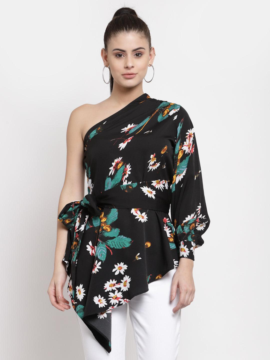 Womens One Shoulder Crepe Regular Longline Top-Tops-StyleQuotient