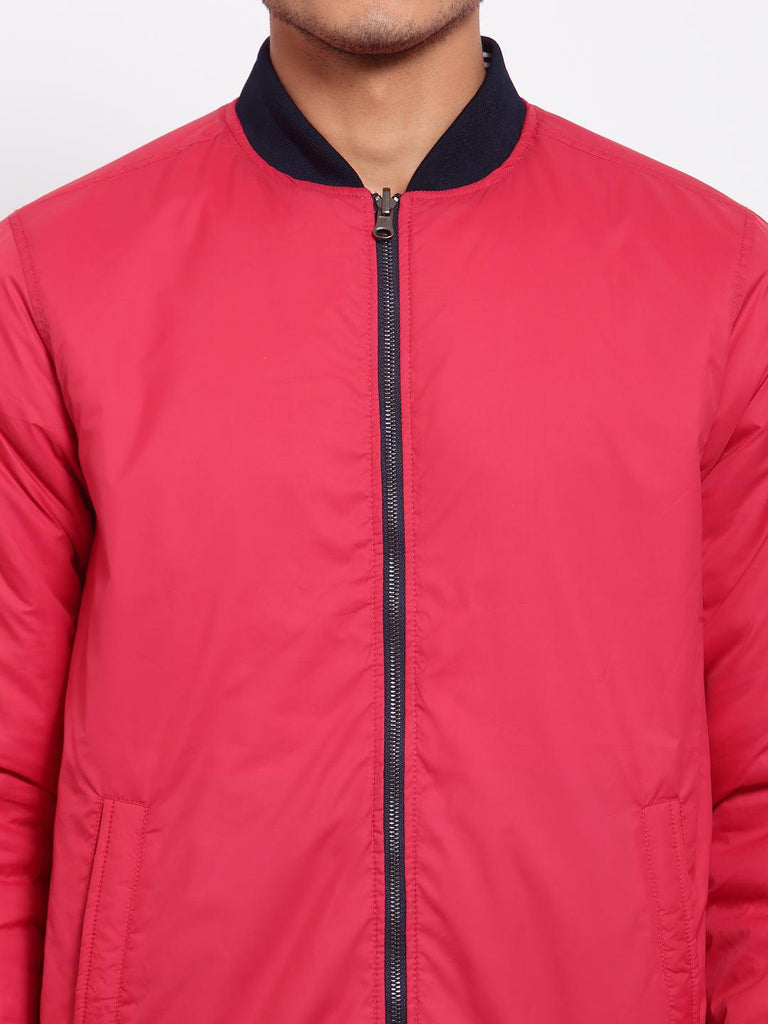 Men White & Coral Reversible Outdoor Varsity Jacket-Men's Jackets-StyleQuotient