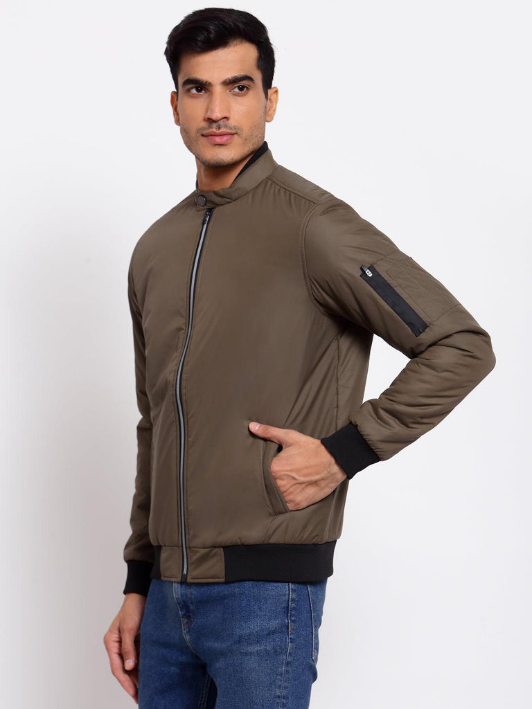 Men Olive Green Lightweight Outdoor Bomber Jacket-Men's Jackets-StyleQuotient