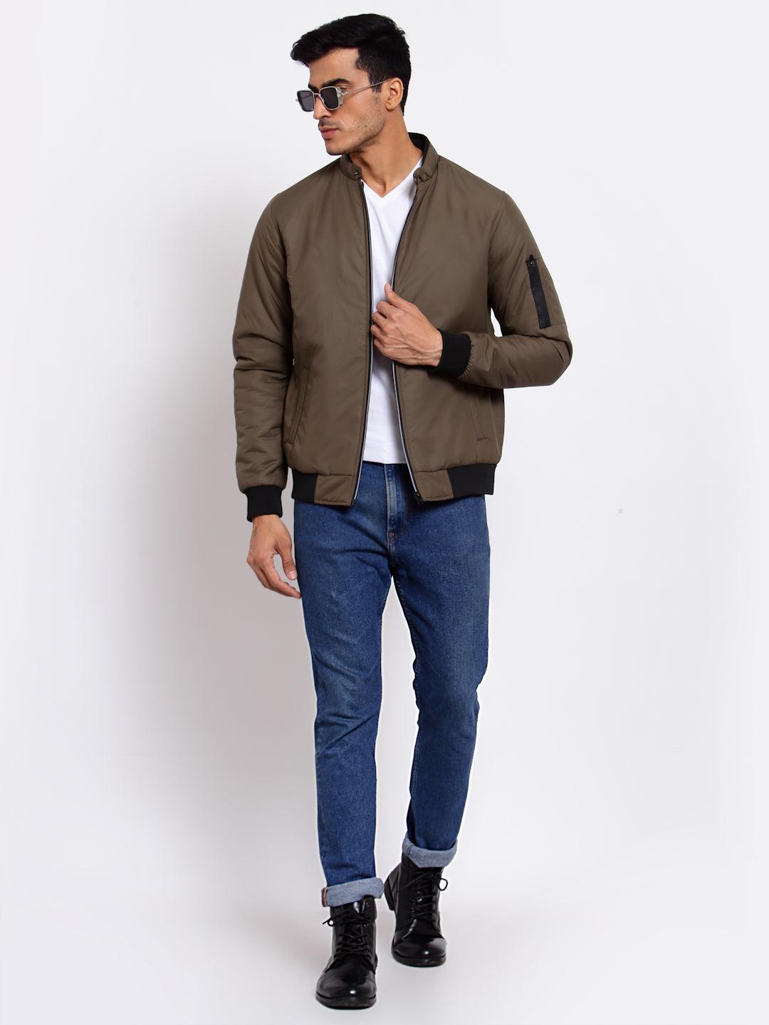 Men Olive Green Lightweight Outdoor Bomber Jacket-Men's Jackets-StyleQuotient