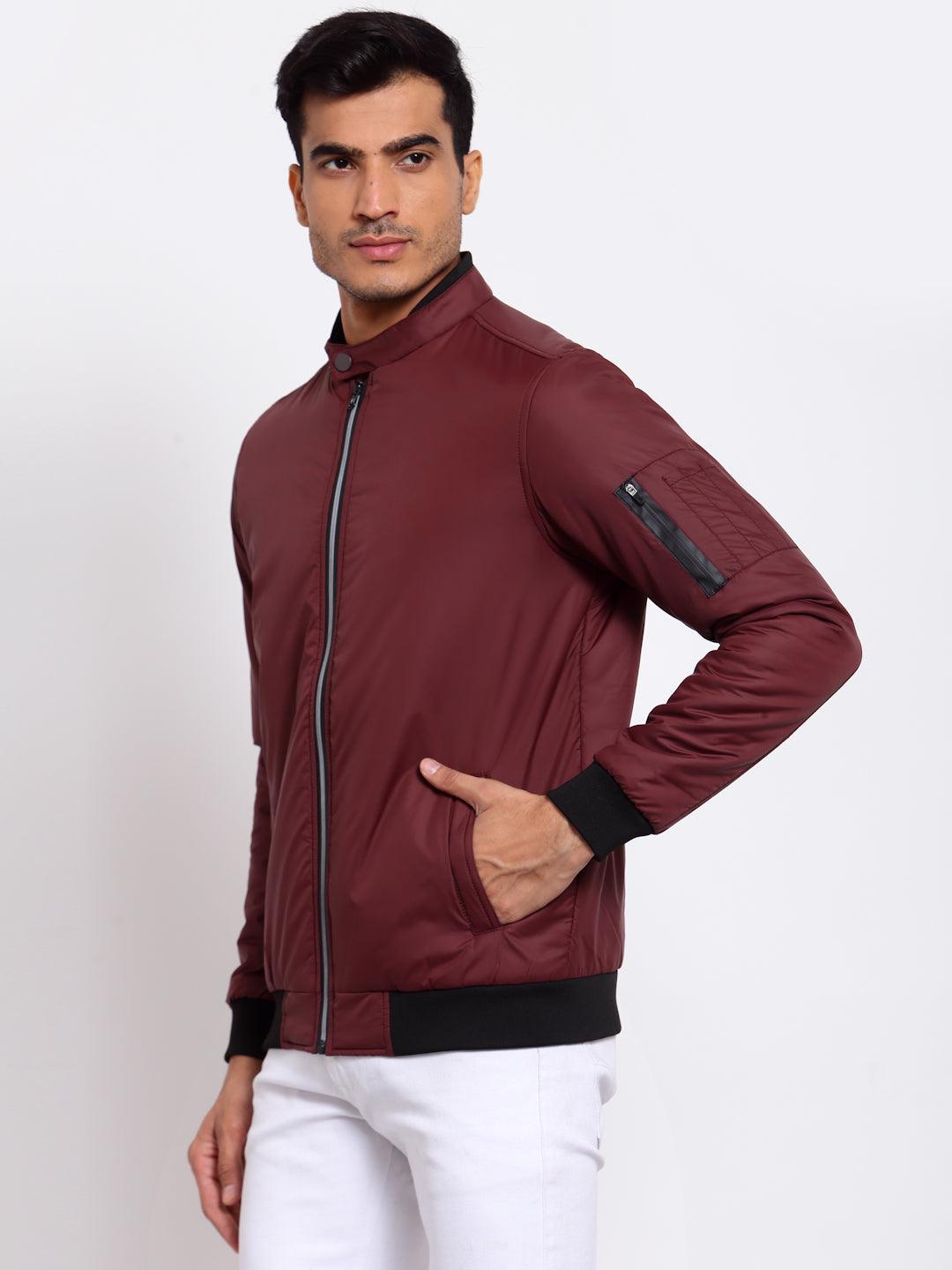 Men Maroon Lightweight Outdoor Bomber Jacket-Men's Jackets-StyleQuotient