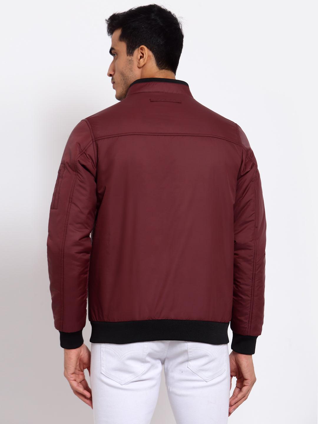 Men Maroon Lightweight Outdoor Bomber Jacket-Men's Jackets-StyleQuotient