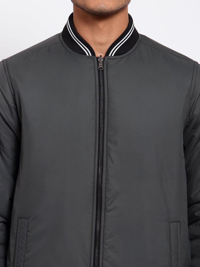 Men Olive Green Black Reversible Outdoor Bomber Jacket-Men's Jackets-StyleQuotient