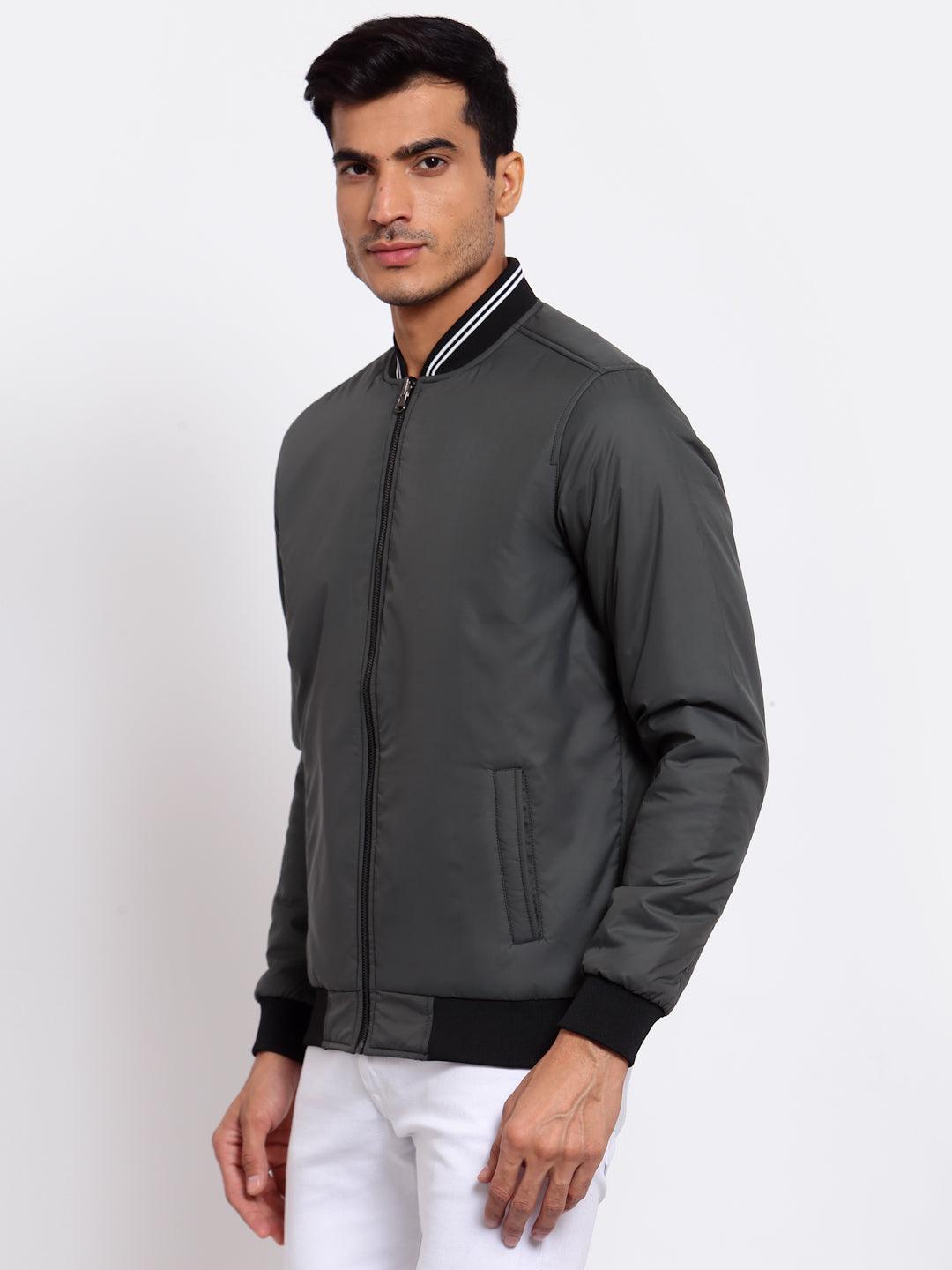 Men Olive Green Black Reversible Outdoor Bomber Jacket-Men's Jackets-StyleQuotient