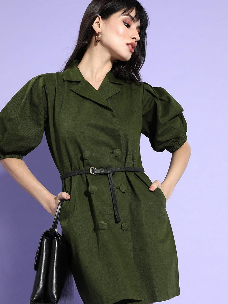 Style Quotient Women Olive Green Cotton Blazer Dress-Dresses-StyleQuotient