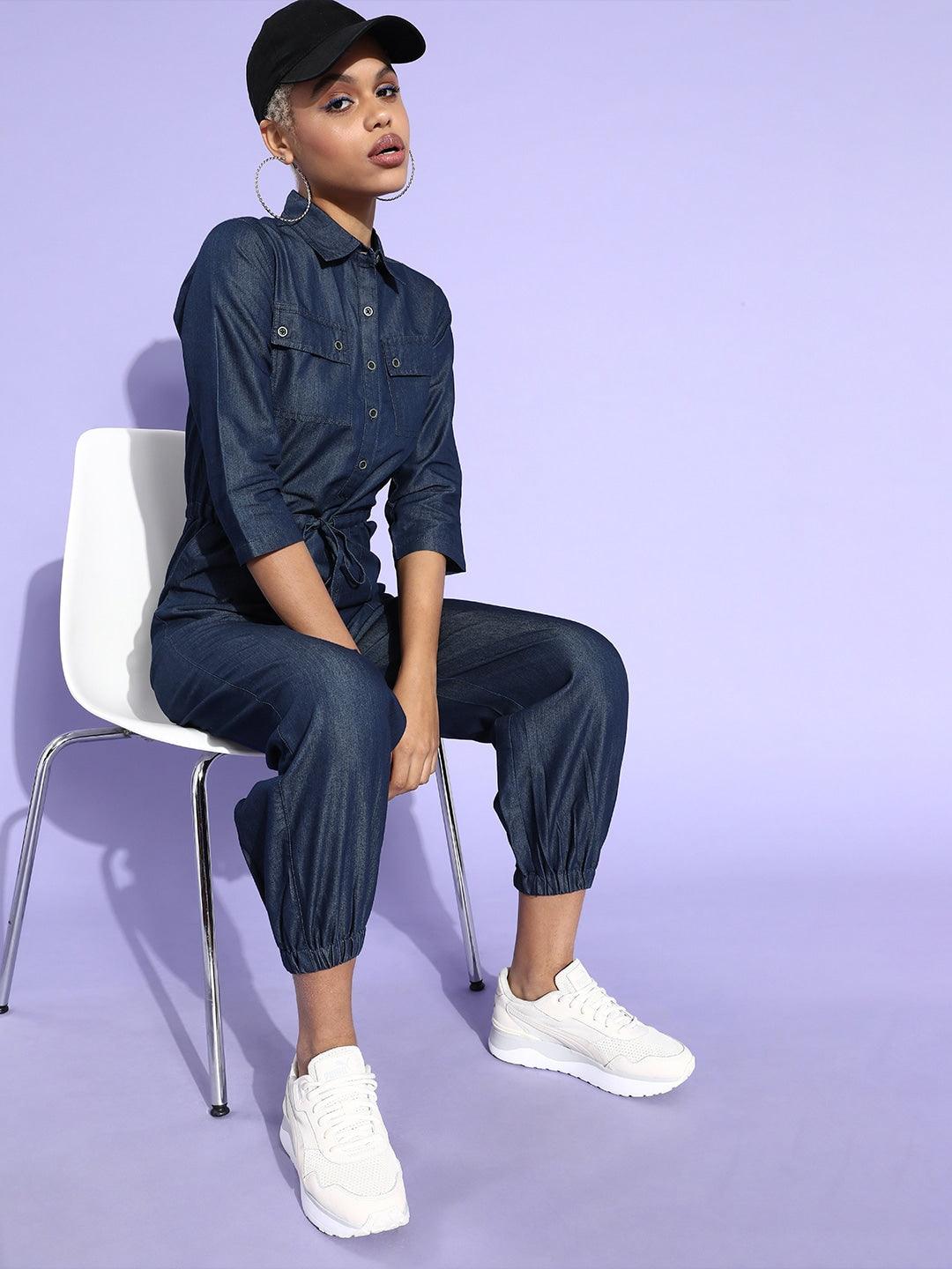 Style Quotient Women Blue Denim Cotton Basic Jumpsuit-Jumpsuits-StyleQuotient