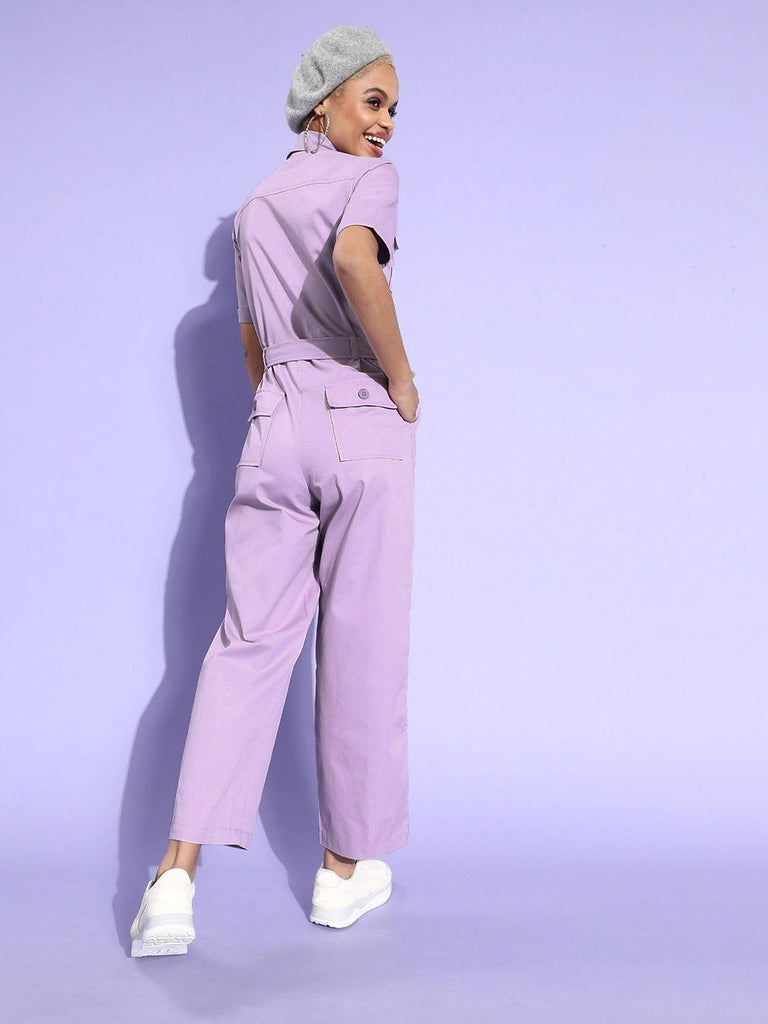 Style Quotient Women Lavender Cotton Basic Jumpsuit-Jumpsuits-StyleQuotient