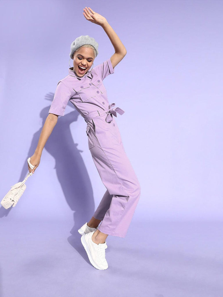 Style Quotient Women Lavender Cotton Basic Jumpsuit-Jumpsuits-StyleQuotient
