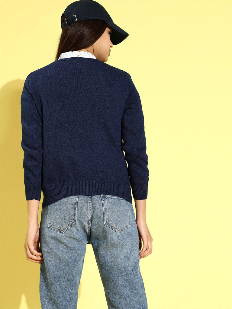 Style Quotient Women Navy Blue Quirky Printed Pullover-Sweaters-StyleQuotient