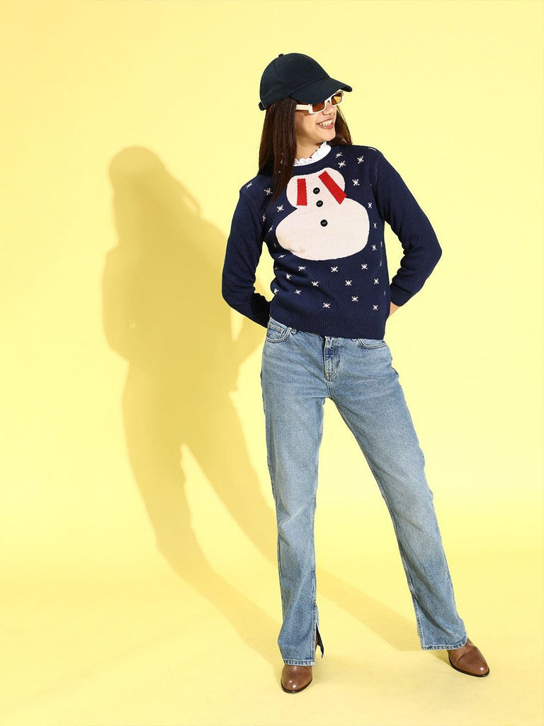Style Quotient Women Navy Blue Quirky Printed Pullover-Sweaters-StyleQuotient