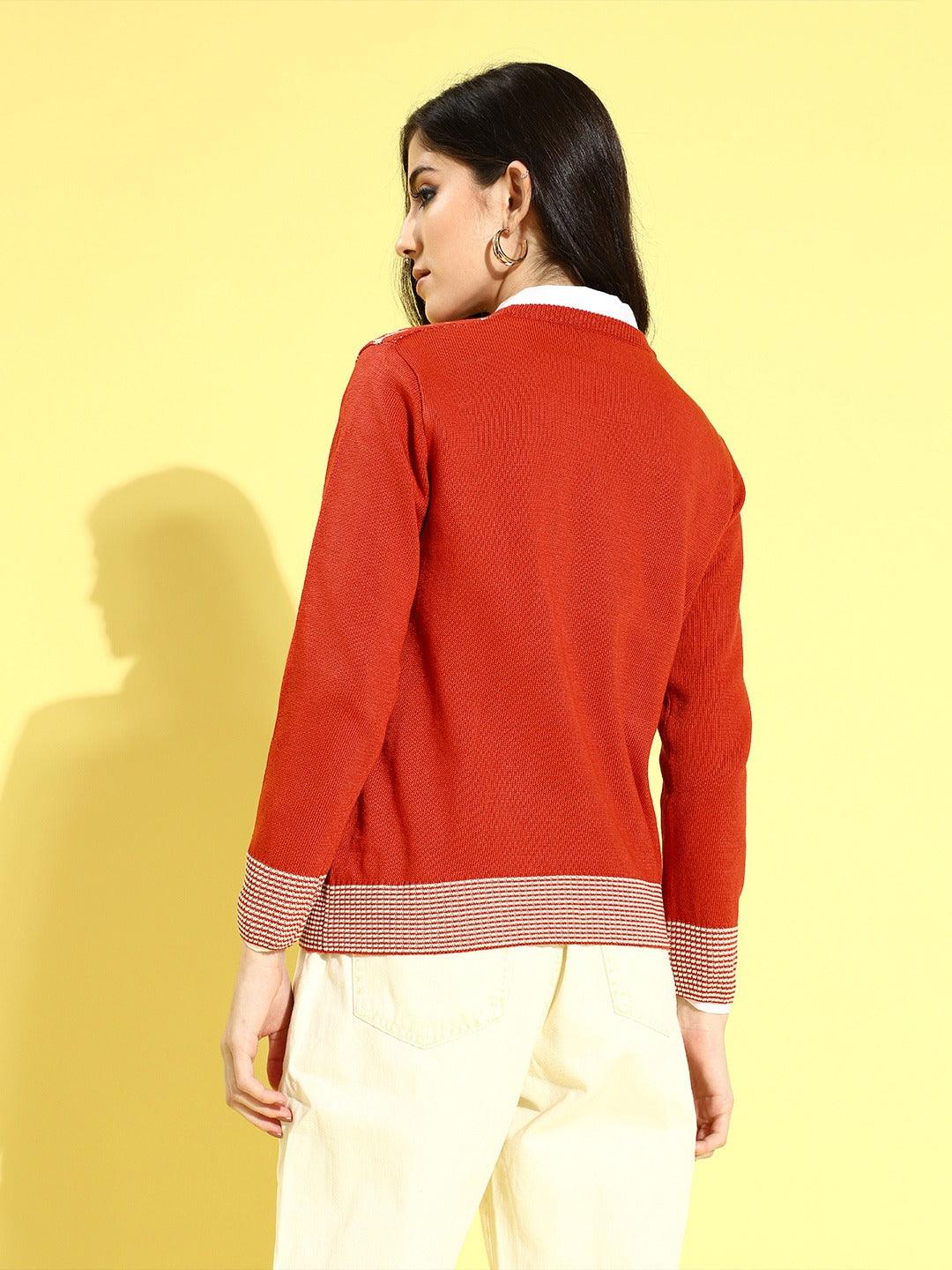 Style Quotient Women Red Printed Pullover-Sweaters-StyleQuotient