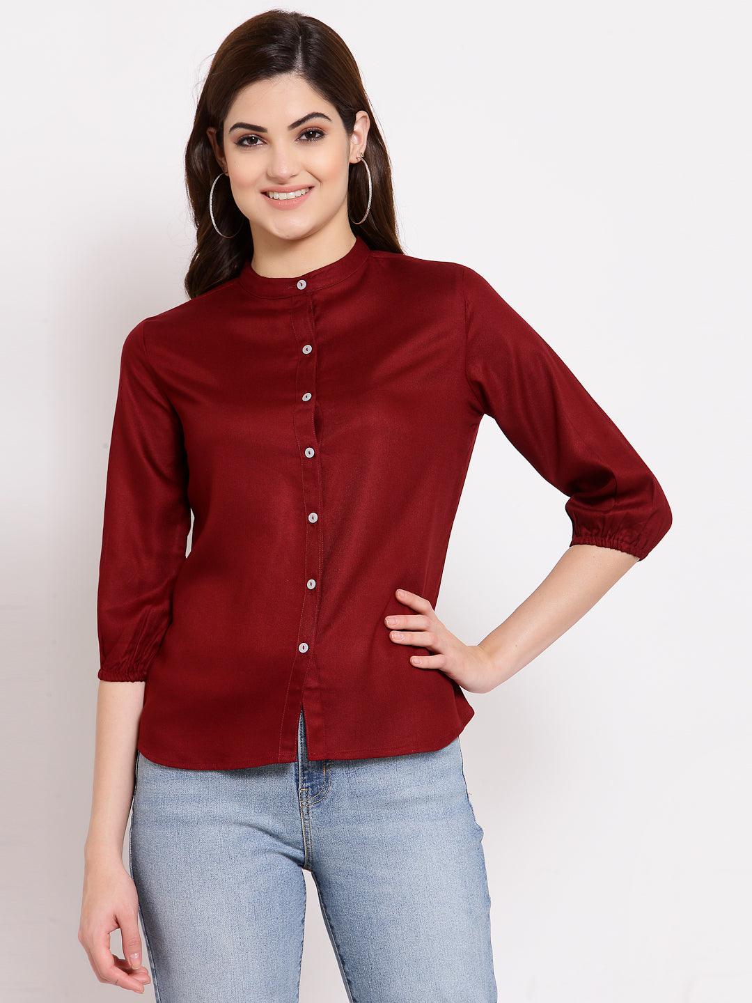 Style Quotient Women Solid Maroon Polyester Formal Shirt-Shirts-StyleQuotient