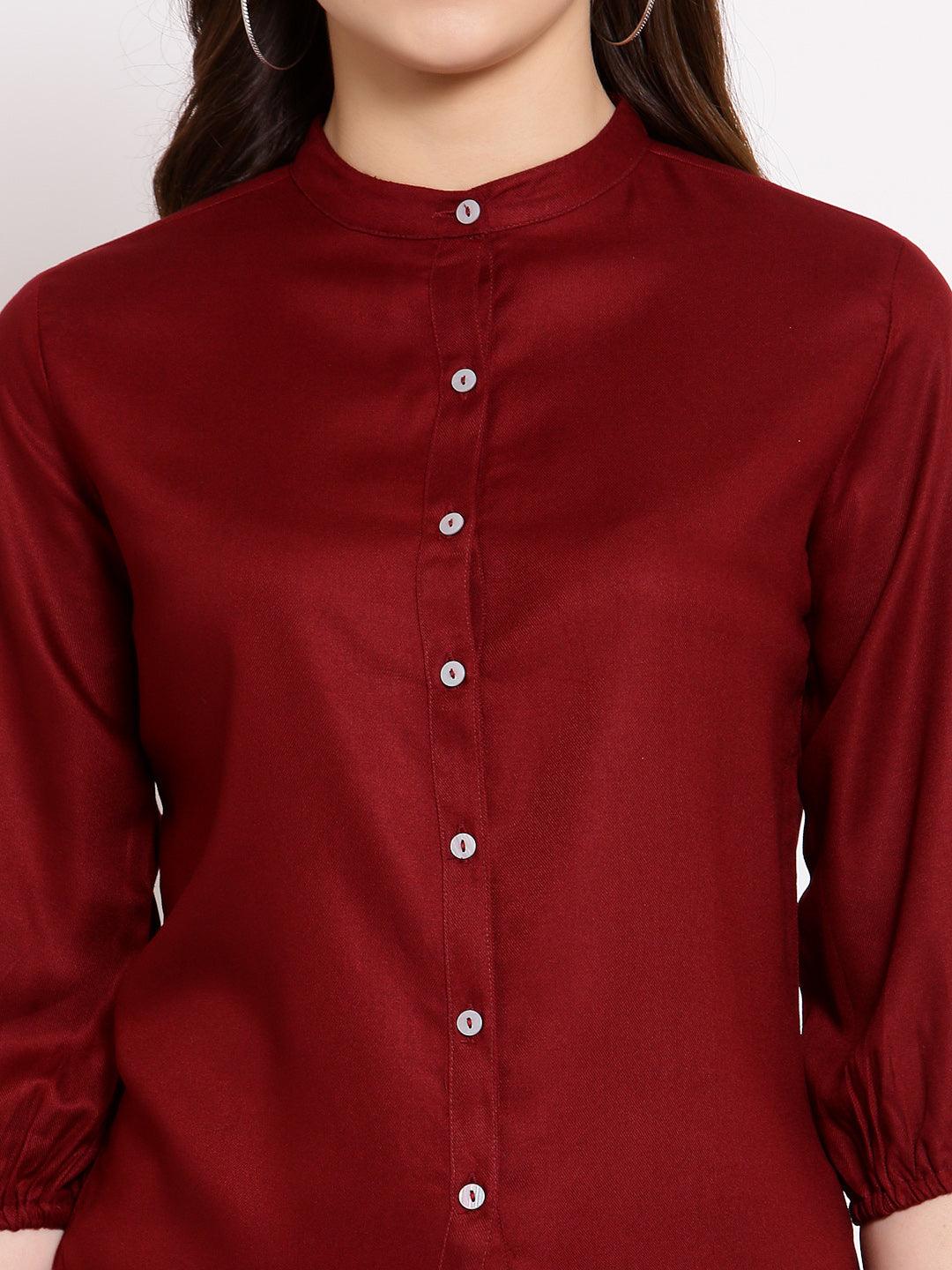 Style Quotient Women Solid Maroon Polyester Formal Shirt-Shirts-StyleQuotient