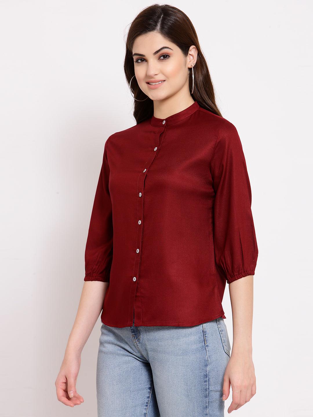 Style Quotient Women Solid Maroon Polyester Formal Shirt-Shirts-StyleQuotient