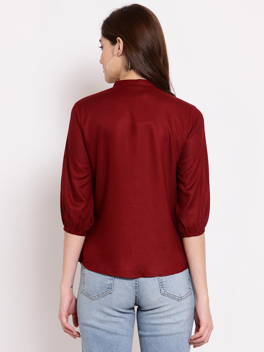 Style Quotient Women Solid Maroon Polyester Formal Shirt-Shirts-StyleQuotient