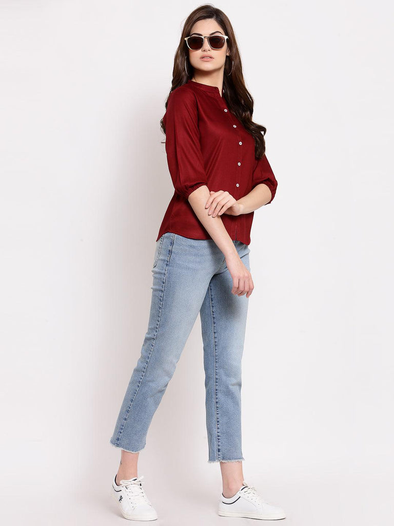 Style Quotient Women Solid Maroon Polyester Formal Shirt-Shirts-StyleQuotient