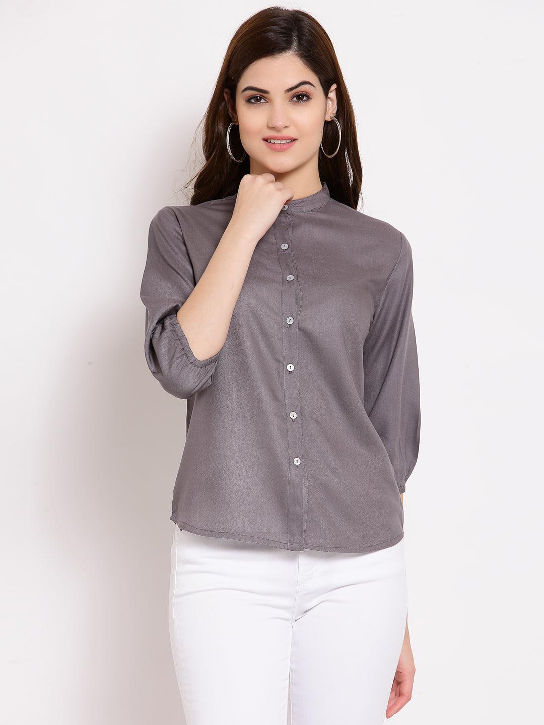 Style Quotient Women Solid Grey Polyester Formal Shirt-Shirts-StyleQuotient