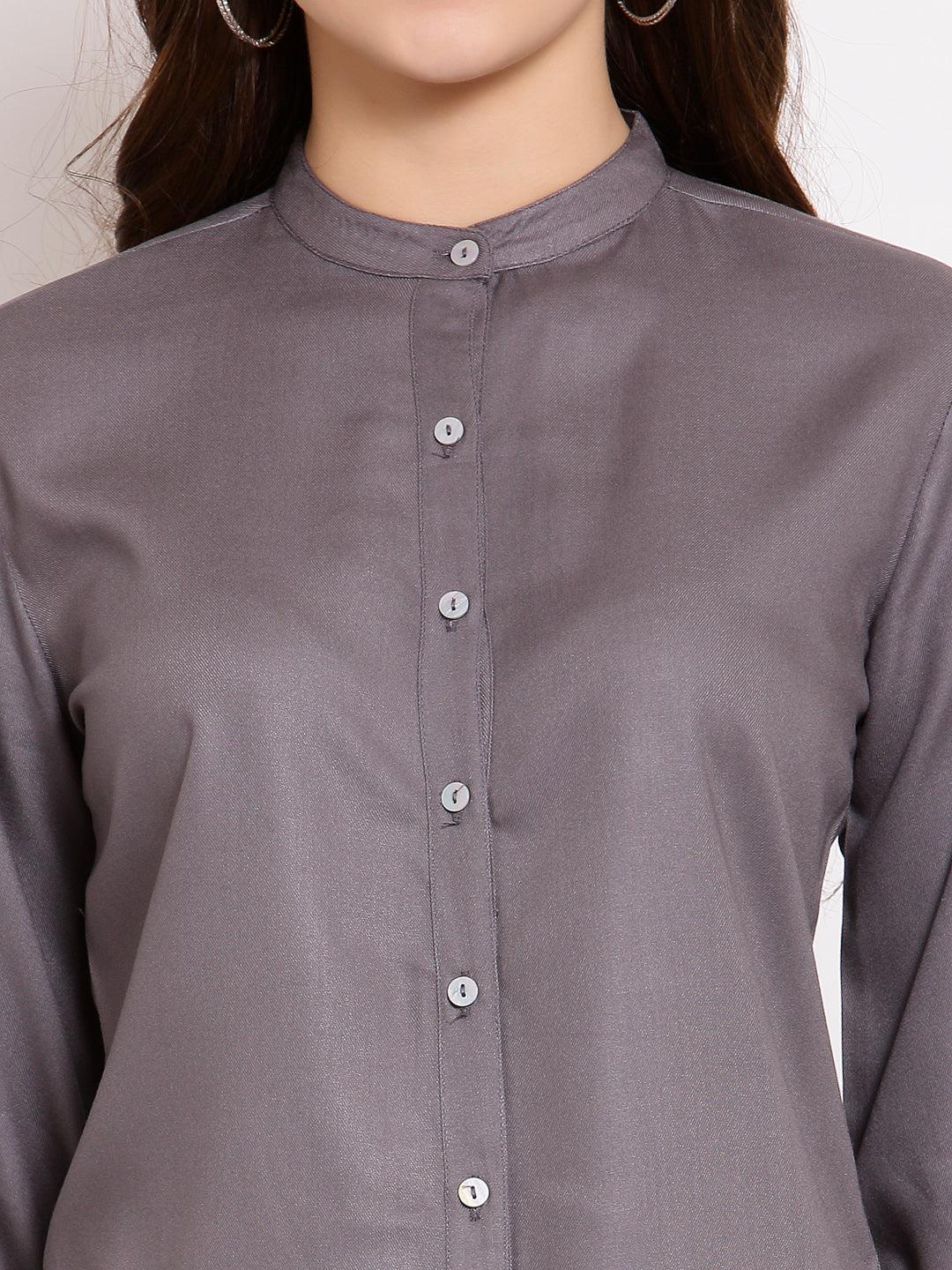 Style Quotient Women Solid Grey Polyester Formal Shirt-Shirts-StyleQuotient