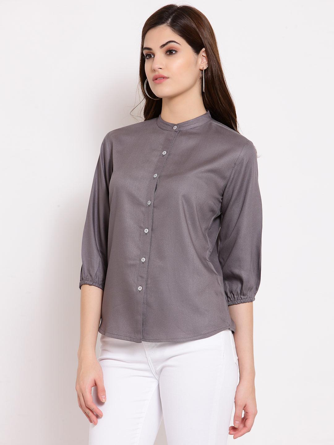 Style Quotient Women Solid Grey Polyester Formal Shirt-Shirts-StyleQuotient