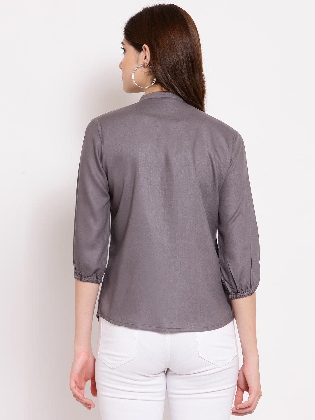 Style Quotient Women Solid Grey Polyester Formal Shirt-Shirts-StyleQuotient