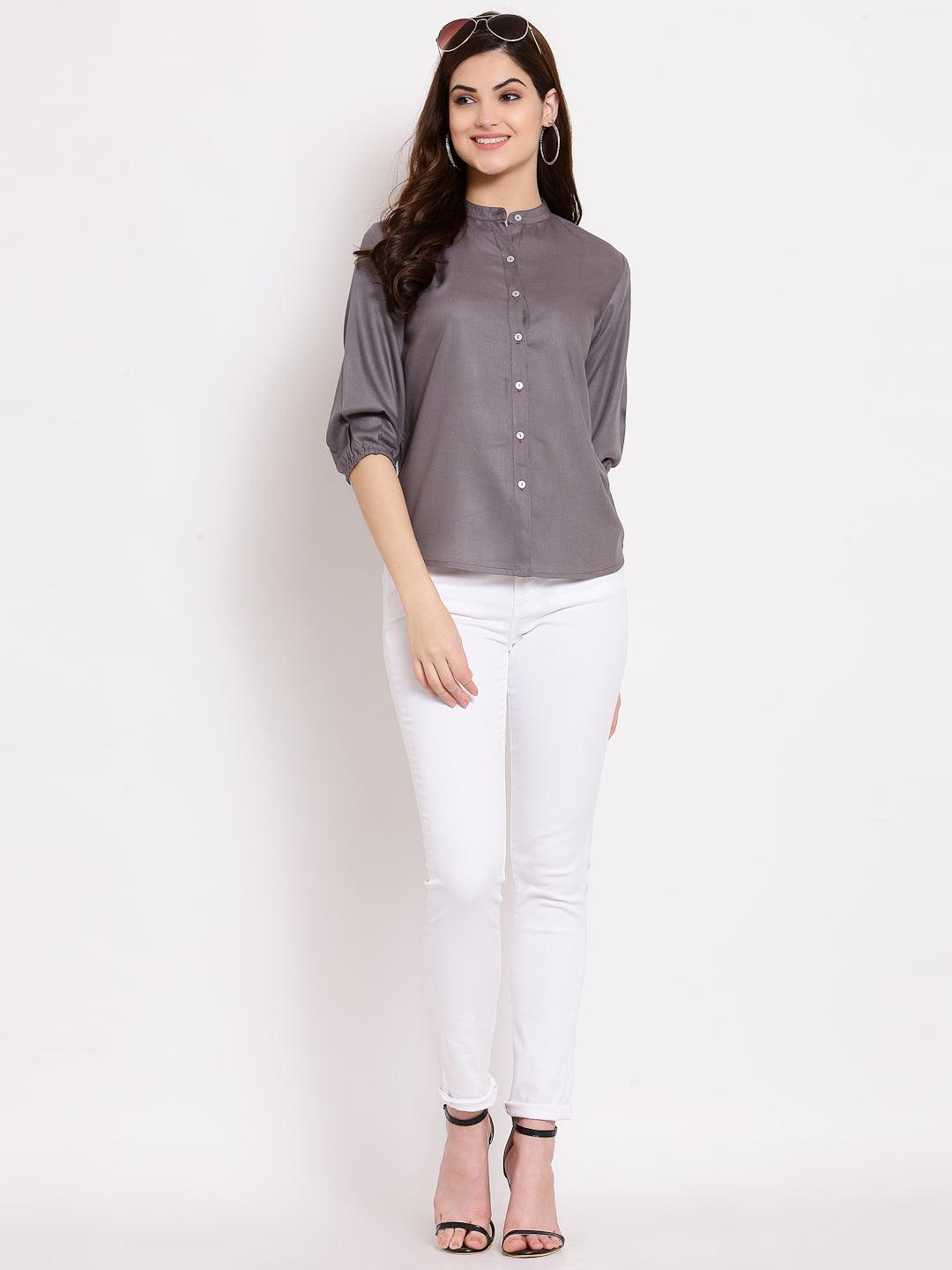 Style Quotient Women Solid Grey Polyester Formal Shirt-Shirts-StyleQuotient