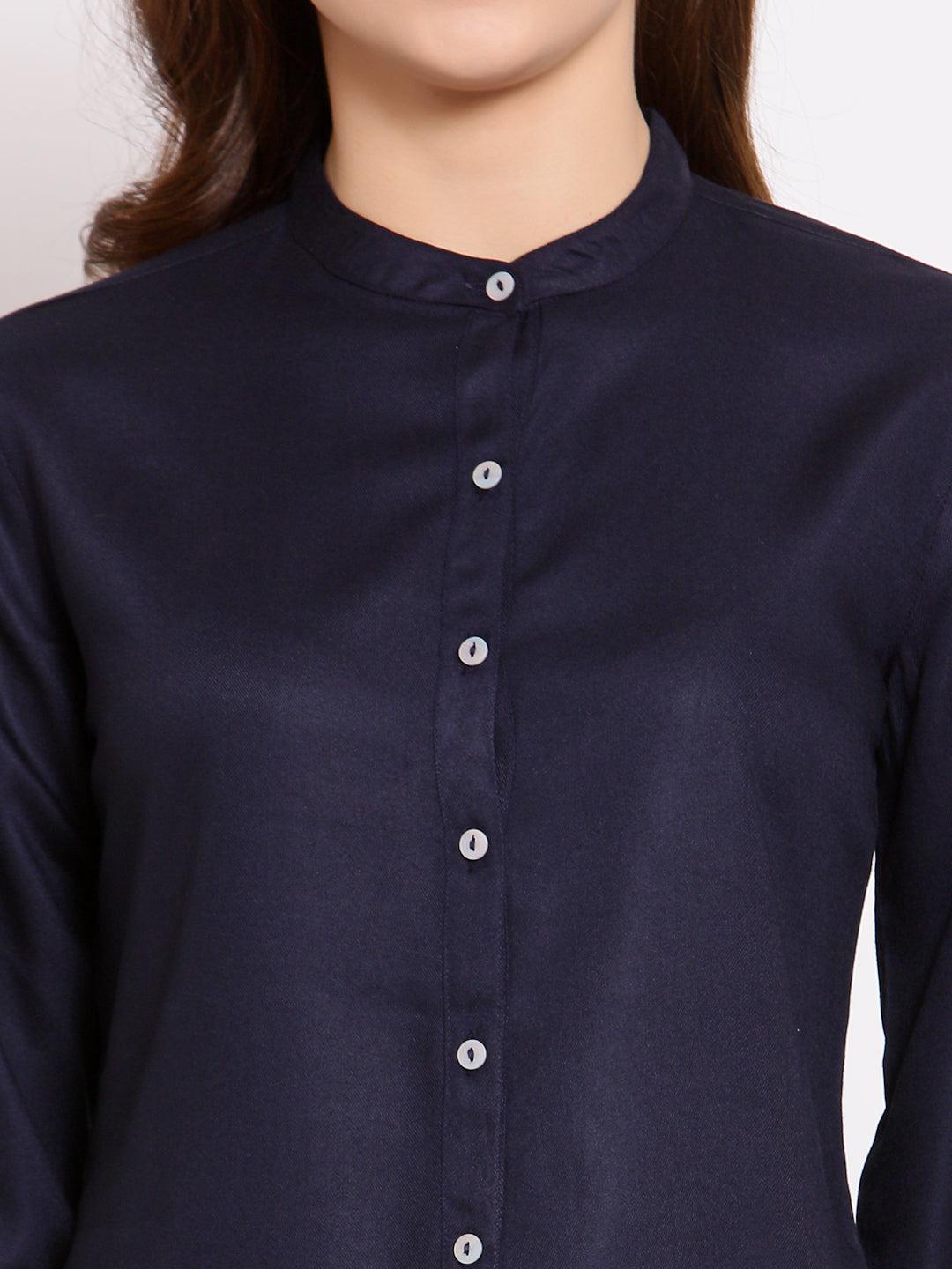 Style Quotient Women Solid Navy Polyester Formal Shirt-Shirts-StyleQuotient