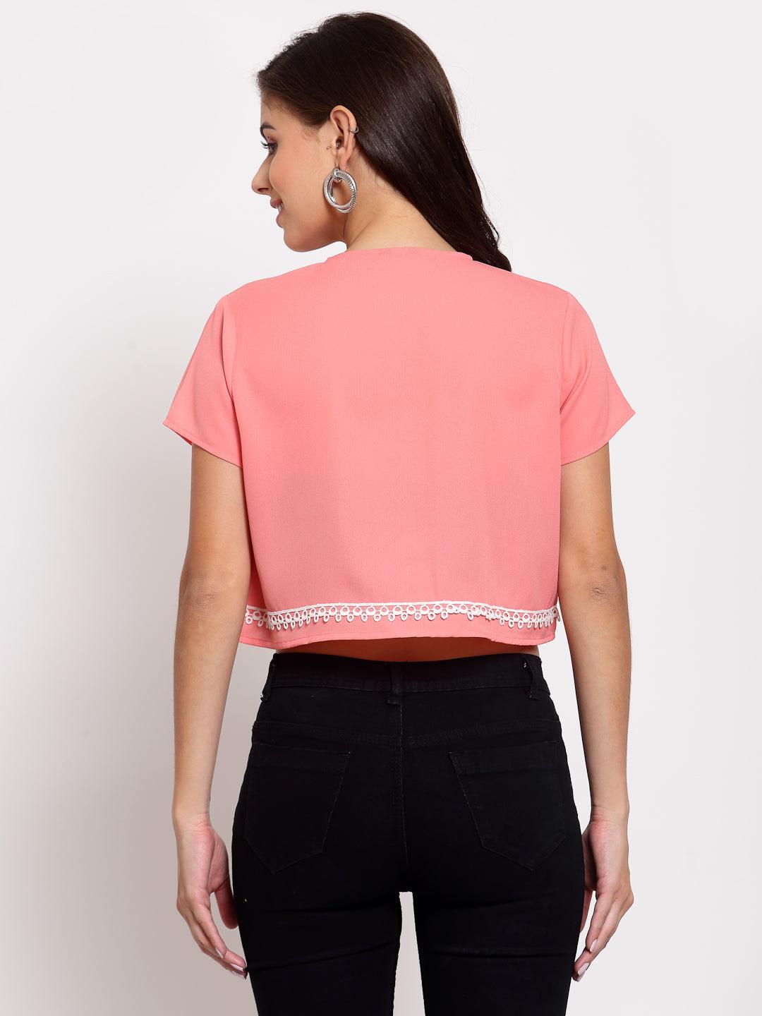 Style Quotient Women Coral Solid-Shrug-StyleQuotient