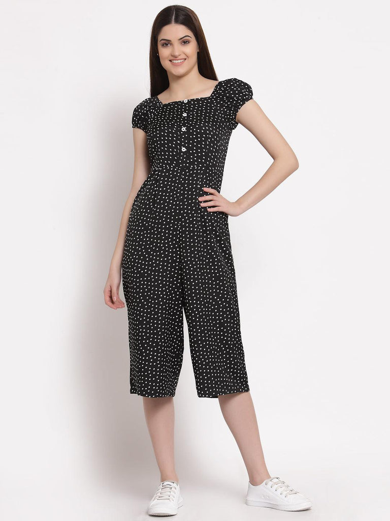 Style Quotient Black White Printed Culotte Jumpsuit-Jumpsuits-StyleQuotient
