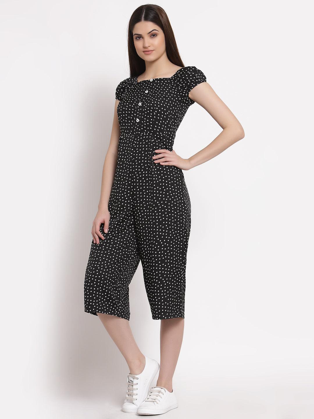 Style Quotient Black White Printed Culotte Jumpsuit-Jumpsuits-StyleQuotient