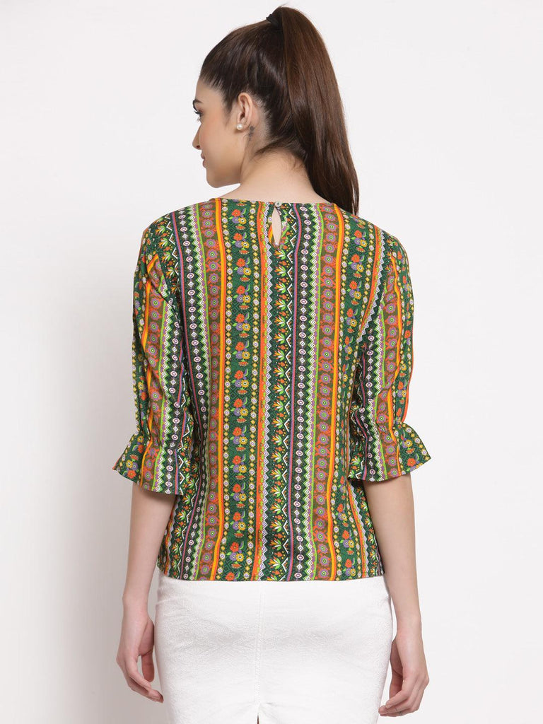 Style Quotient Women Olive And Multi Ethnic Printed Polyester Smart Casual Top-Tops-StyleQuotient