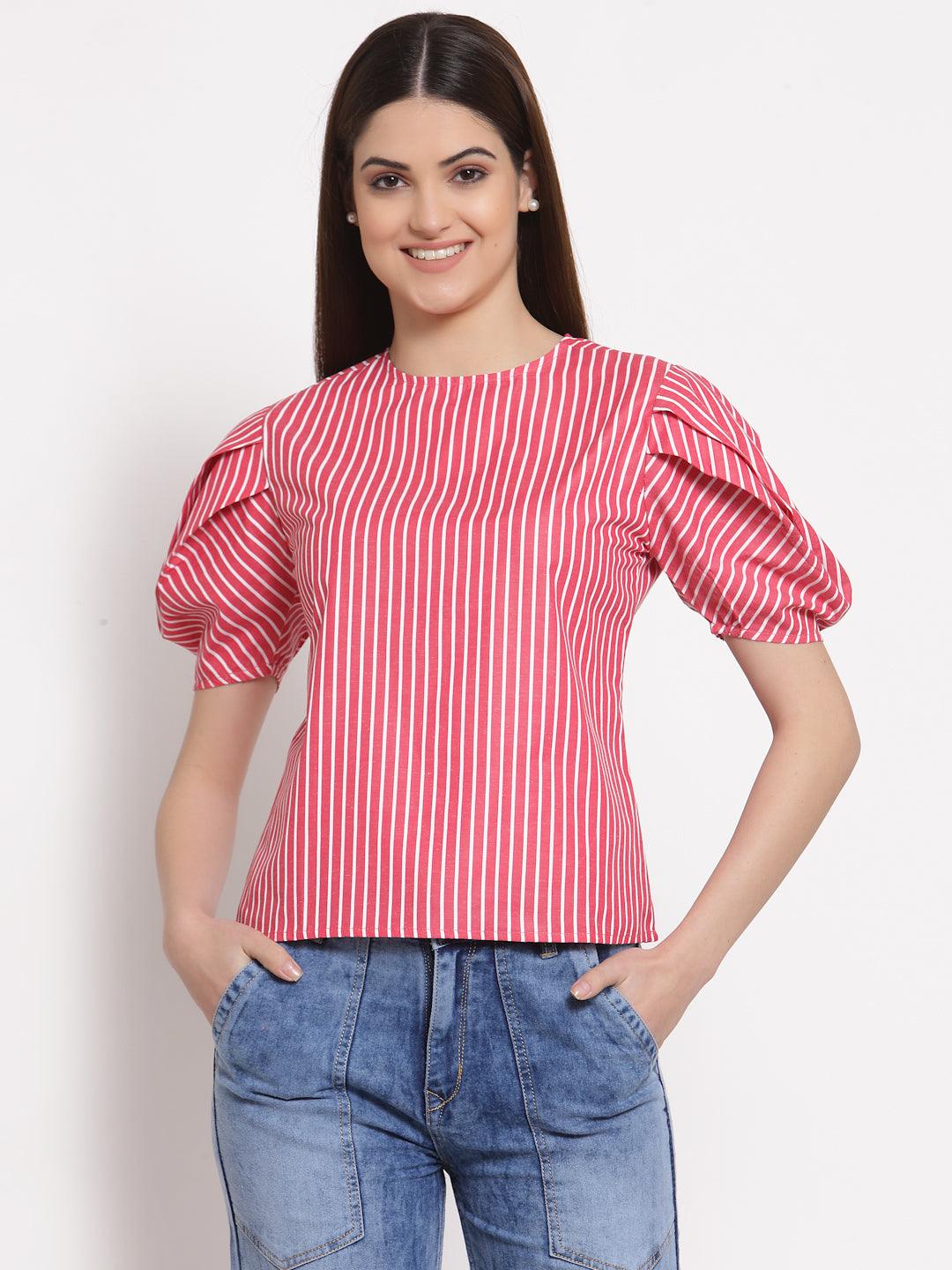 Style Quotient Red White Striped Top-Tops-StyleQuotient