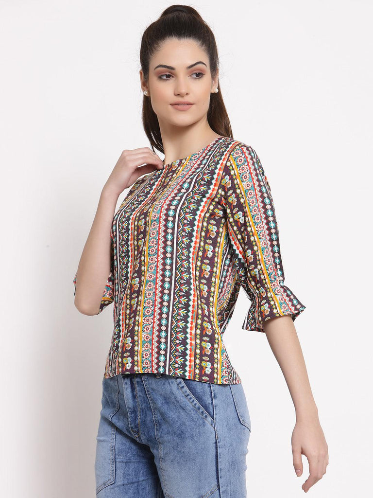Style Quotient Women Purple And Multi Ethnic Printed Polyester Smart Casual Top-Tops-StyleQuotient
