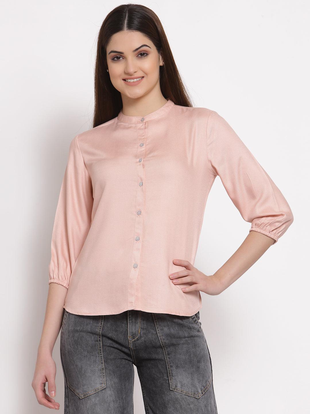 Style Quotient Women Solid Nude Polyester Formal Shirt-Shirts-StyleQuotient