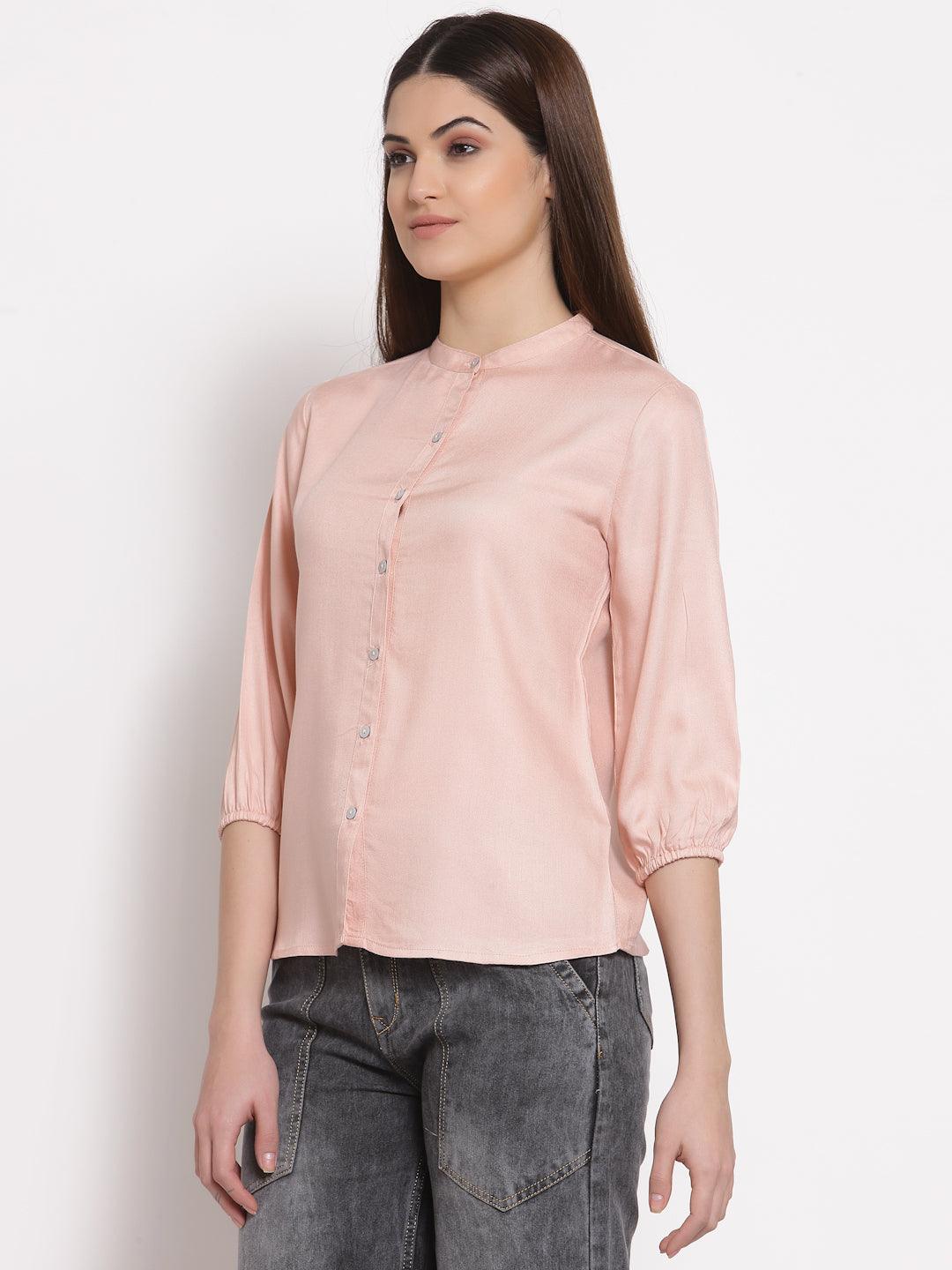 Style Quotient Women Solid Nude Polyester Formal Shirt-Shirts-StyleQuotient